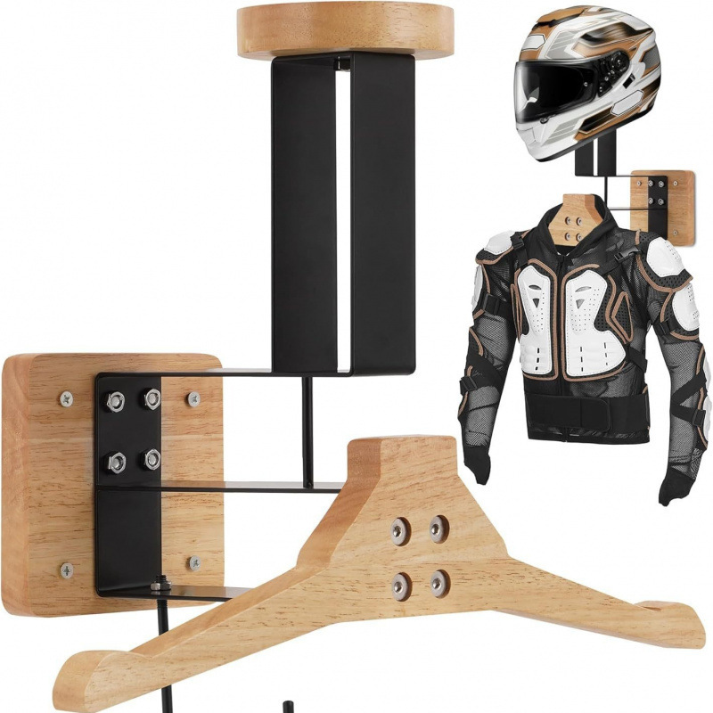 Motorcycle Gear Hanger - Suporte de madeira para capacete e
