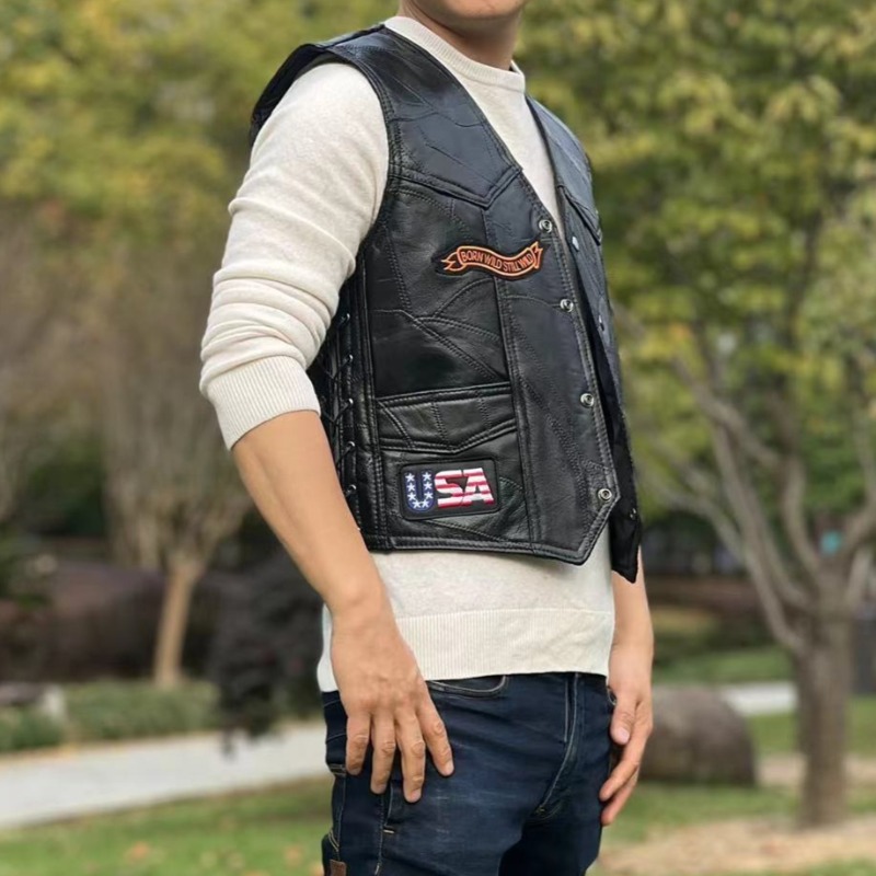 NOVO Colete Masculino de Couro - Motorcycle Gear Vest avaliação e preço