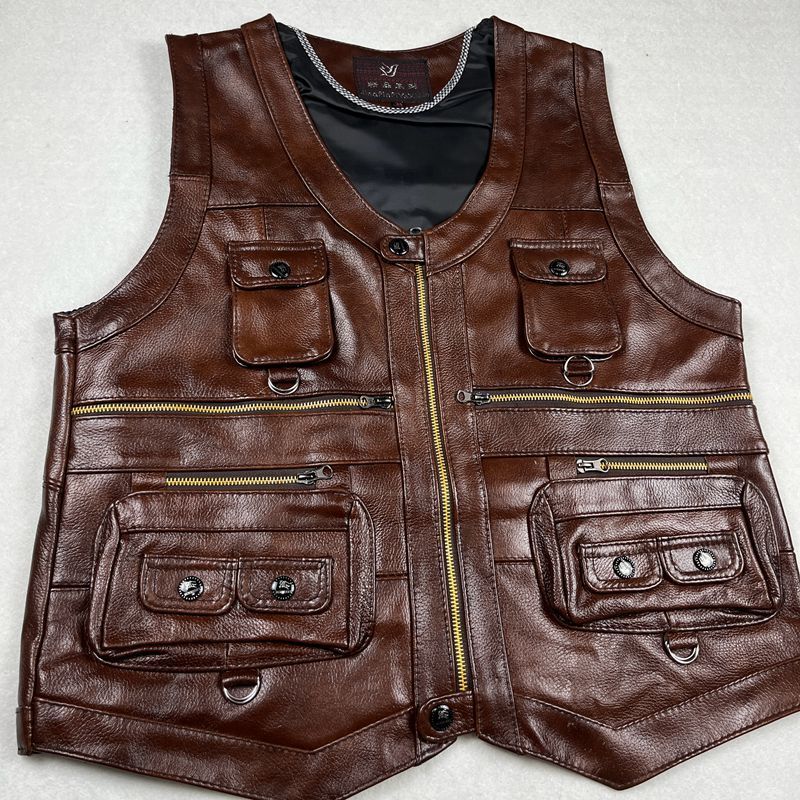 Colete de couro genuíno dos ho - Motorcycle Gear Vest avaliação e preço