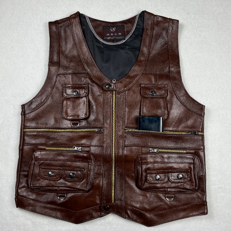 Colete de couro genuíno dos ho - Motorcycle Gear Vest avaliação e preço
